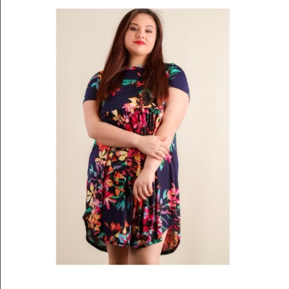 LAST ONE! 1X Navy Vibrant Floral Babydoll Dress - Picture 3 of 6